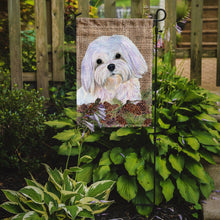 Load image into Gallery viewer, Maltese On Faux Burlap With Pine Cones Garden Flag 2-Sided 2-Ply