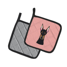 Load image into Gallery viewer, Checkerboard Pink Doberman Pair of Pot Holders