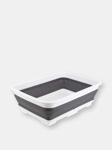 Michael Graves Design Pop Up Collapsible White Plastic and Grey Silicone Dish Pan