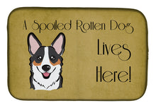 Load image into Gallery viewer, 14 in x 21 in Tricolor Corgi Spoiled Dog Lives Here Dish Drying Mat