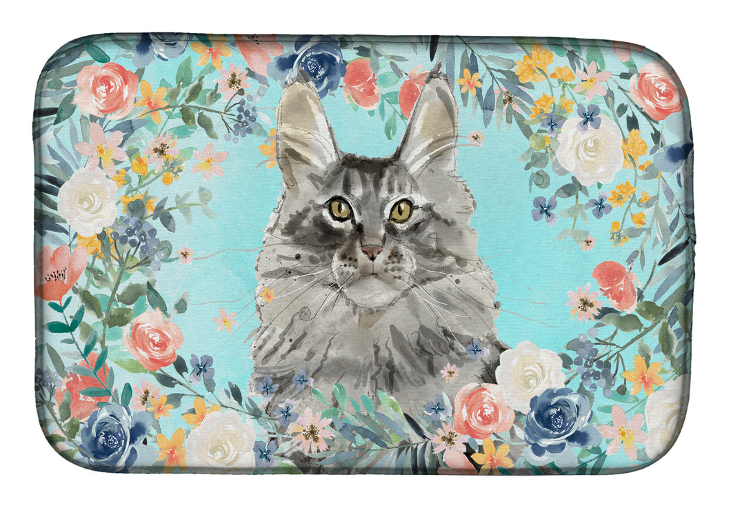 14 in x 21 in Maine Coon Spring Flowers Dish Drying Mat