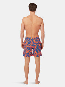 Mens Blue + Orange Octopus Swim Shorts