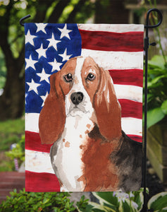 11 x 15 1/2 in. Polyester Patriotic USA Basset Hound Garden Flag 2-Sided 2-Ply