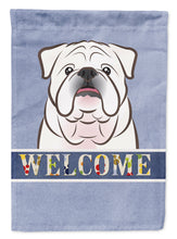 Load image into Gallery viewer, 11 x 15 1/2 in. Polyester White English Bulldog  Welcome Garden Flag 2-Sided 2-Ply