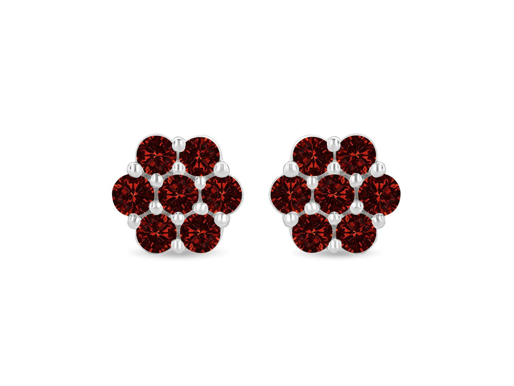 14K White Gold 1.0 Cttw Treated Red Diamond Prong Set 7 Stone Floral Stud Earrings