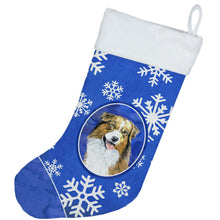 Load image into Gallery viewer, Australian Shepherd Winter Snowflakes Holiday Christmas Stocking