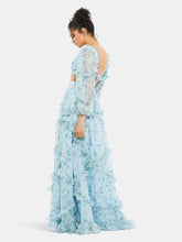 Load image into Gallery viewer, Ruffle Tiered Floral Cutout Long Sleeve Gown