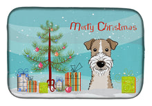 Load image into Gallery viewer, 14 in x 21 in Christmas Tree and Wire Haired Fox Terrier Dish Drying Mat