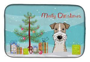 14 in x 21 in Christmas Tree and Wire Haired Fox Terrier Dish Drying Mat