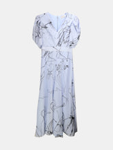 Load image into Gallery viewer, Alexander Mcqueen Women&#39;s Blue Floral Silk Ruffle Sleeve Dress