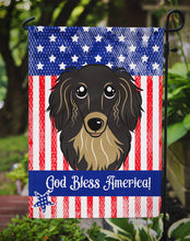 Load image into Gallery viewer, 11&quot; x 15&quot; 1/2&quot; Polyester American Flag And Longhair Black And Tan Dachshund Garden Flag 2-Sided 2-Ply