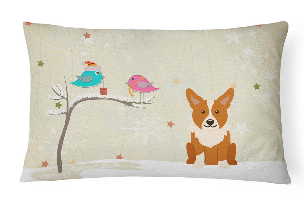 12 in x 16 in  Outdoor Throw Pillow Christmas Presents between Friends Corgi Canvas Fabric Decorative Pillow