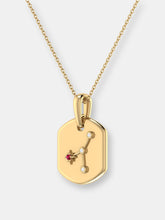 Load image into Gallery viewer, Cancer Crab Ruby &amp; Diamond Constellation Tag Pendant Necklace In 14K Yellow Gold Vermeil On Sterling Silver