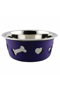 Weatherbeeta Non-slip Stainless Steel Bone Dog Bowl (Dark Purple) (8.3in)