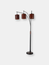 Load image into Gallery viewer, Nova of California Layers 85&quot; Natural Mica 3 Light Arc Lamp in Charcoal Gray and Gunmetal with Dimmer Switch