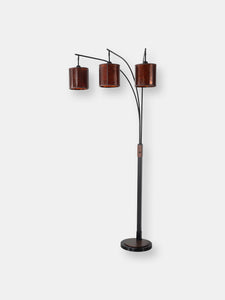 Nova of California Layers 85" Natural Mica 3 Light Arc Lamp in Charcoal Gray and Gunmetal with Dimmer Switch