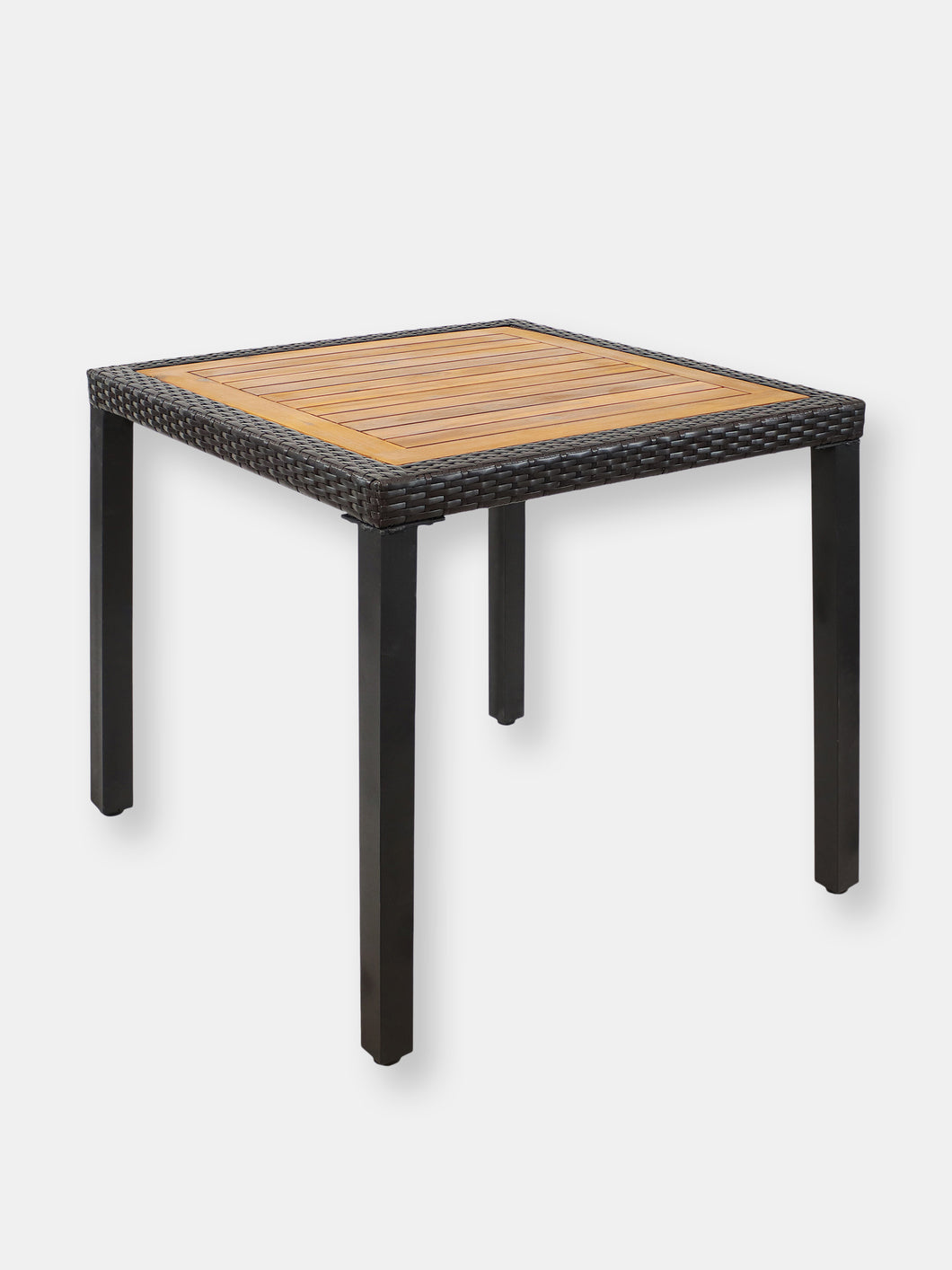 Square Patio Dining Table - Acacia Wood and Faux Wicker