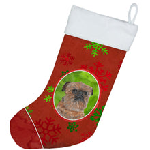 Load image into Gallery viewer, Brussels Griffon Red Snowflakes Holiday Christmas Stocking