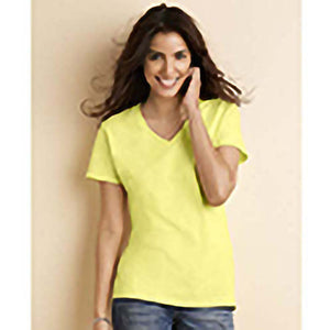 Gildan Womens/Ladies Premium Cotton V-Neck T-Shirt (Cornsilk)
