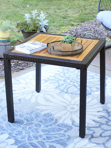 Square Patio Dining Table - Acacia Wood and Faux Wicker