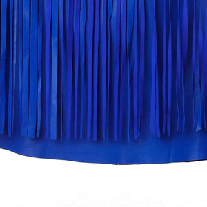 Sk4 | Fringe Midi Skirt in Indigo Blue Rescued Leather