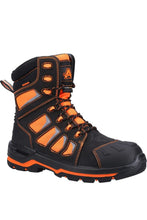 Load image into Gallery viewer, Unisex Adult Radiant Nubuck High Rise Safety Boots - Black/Orange