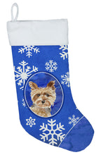 Load image into Gallery viewer, Yorkie Winter Snowflakes Christmas Stocking