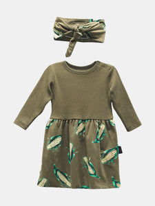 Khaki Green Corn Print Dress