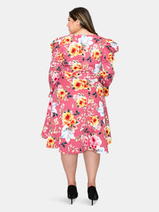 Floral Statement Sleeve Flare Dress