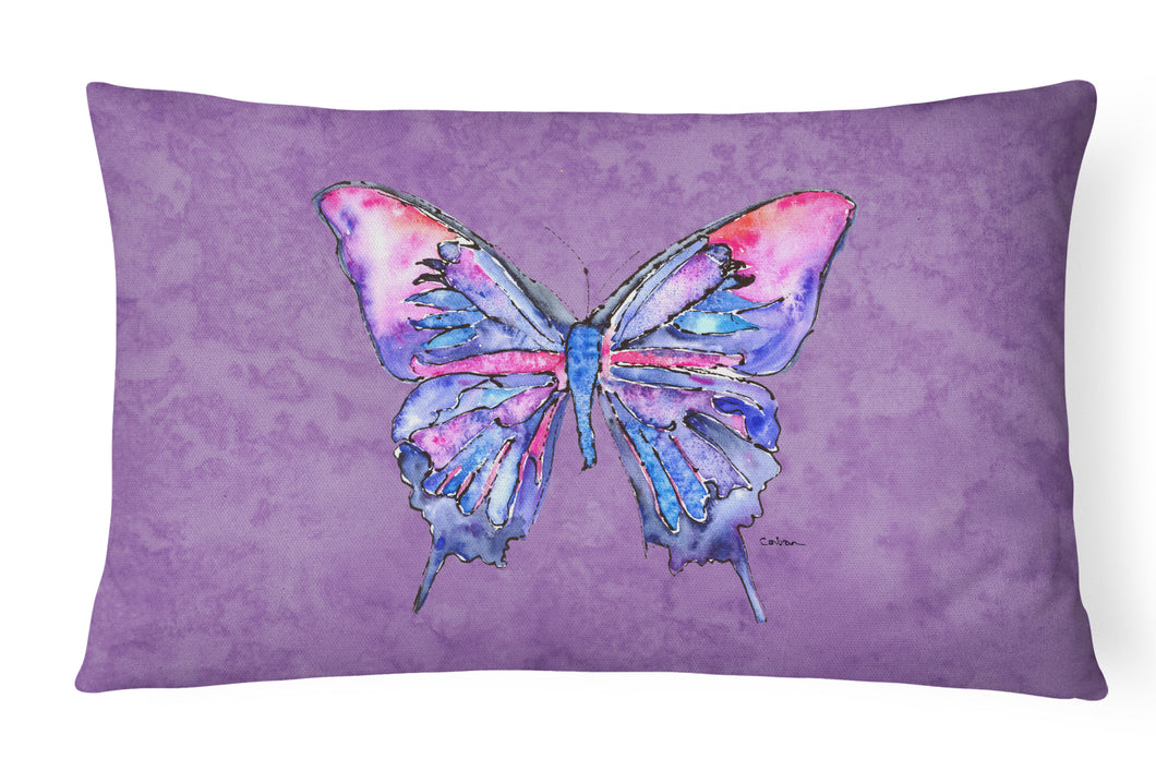 12 in x 16 in  Outdoor Throw Pillow Butterfly on Purple Canvas Fabric Decorative Pillow