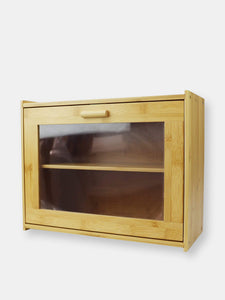 2 Tier Bamboo Bread Box with Peek-Through Acetate Window, Natural