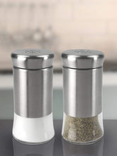 Load image into Gallery viewer, Michael Graves Design Essence 2 Piece 2.5 Ounce Stainless Steel Salt and Pepper Set with Clear Glass Bottoms, Silver