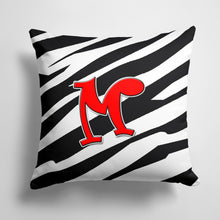 Load image into Gallery viewer, 14 in x 14 in Outdoor Throw PillowLetter M Initial Monogram - Zebra Red Fabric Decorative Pillow