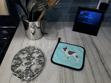Load image into Gallery viewer, French Bulldog Checkerboard Blue Pair of Pot Holders