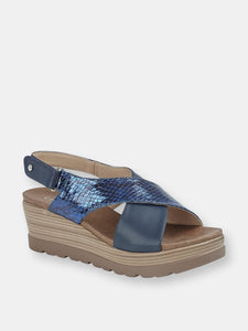 Womens/Ladies Fiore Crossover High Wedge Sandals - Navy