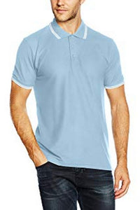 Fruit Of The Loom Mens Tipped Short Sleeve Polo Shirt (Sky/White)