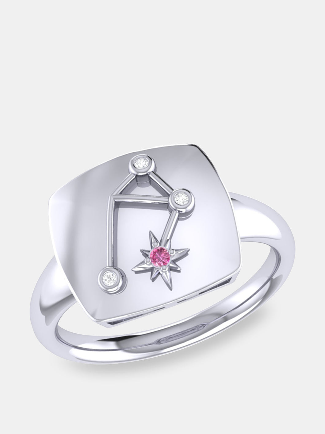 Libra Scales Pink Tourmaline & Diamond Constellation Signet Ring In Sterling Silver