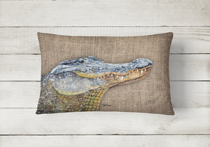 12 in x 16 in  Outdoor Throw Pillow Alligator  on Faux Burlap Canvas Fabric Decorative Pillow