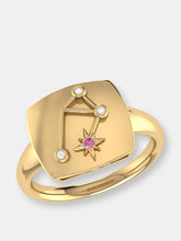 Load image into Gallery viewer, Libra Scales Pink Tourmaline &amp; Diamond Constellation Signet Ring In 14K Yellow Gold Vermeil On Sterling Silver