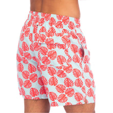 Load image into Gallery viewer, Sky Blue + Red Leaves Swim Shorts