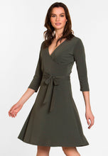 Load image into Gallery viewer, Perfect Wrap Dress  in Crepe Knit Peat Moss Green