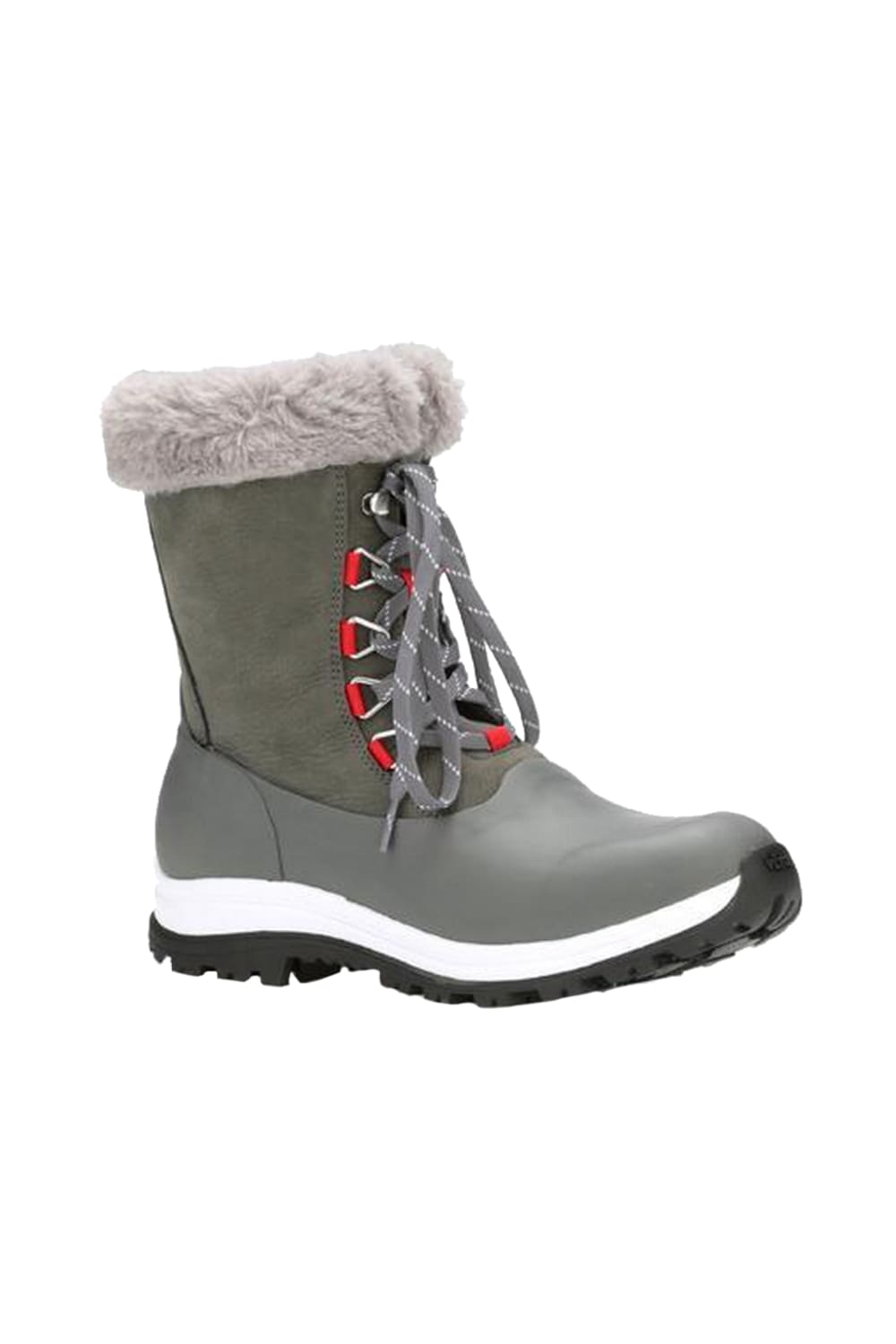 Womens/Ladies Apres Leather Lace Up Mid Boot - Gray/Red