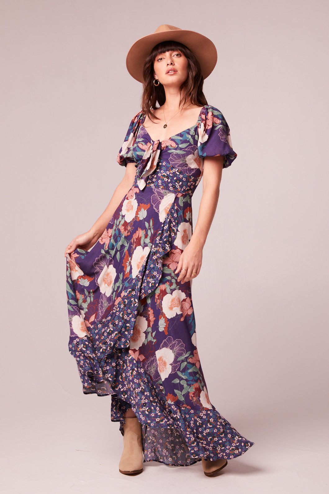 Livie Purple Mixed Floral Maxi Dress