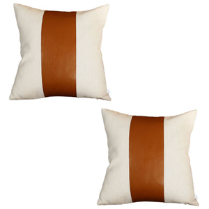 Bohemian Set Of 2 Handmade Decorative Throw Pillow Vegan Faux Leather Solid For Couch, Bedding