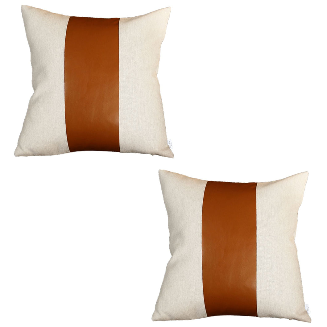 Boho Set Of 2 Handcrafted Decorative Throw Pillow Cover Vegan Faux Leather Solid For Couch, Bedding