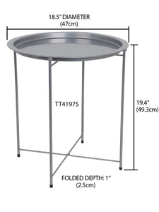 Foldable Round Multi-Purpose Side Accent Metal Table, Matte Black