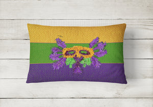 12 in x 16 in  Outdoor Throw Pillow Mardi Gras Mask and Feathers Canvas Fabric Decorative Pillow