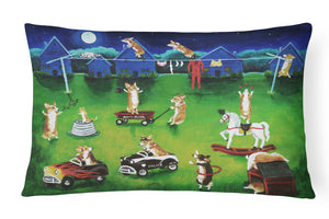 12 in x 16 in  Outdoor Throw Pillow Corgi Backyard Circus Canvas Fabric Decorative Pillow