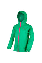 Load image into Gallery viewer, Regatta Great Outdoors Kids Pack It Jacket III Waterproof Packaway Black (Island Green)