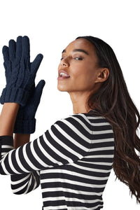 Cable Knit Melange Gloves - Navy